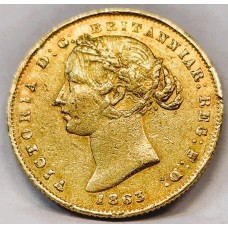 AUSTRALIA 1863 . ONE 1 SOVEREIGN . SYDNEY . GOLD